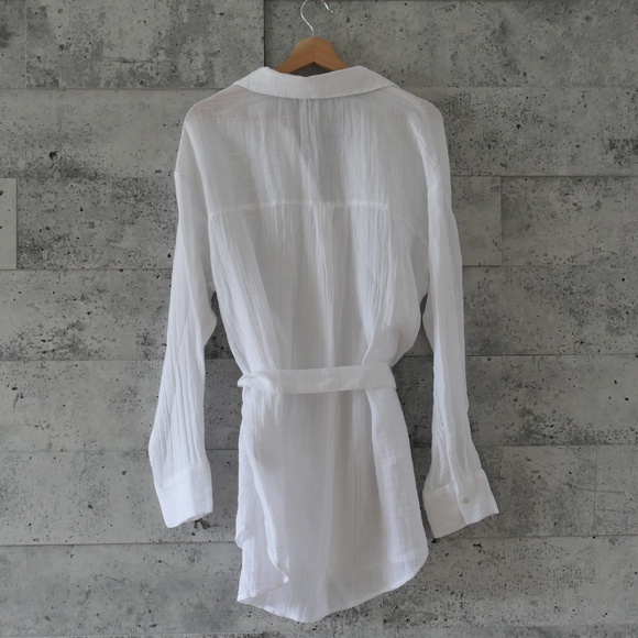 Abercrombie & Fitch - Long-Sleeve Oversized Tie-Front Gauzy Shirt - Size M - Picture 2 of 5